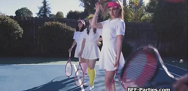  Tennis court fourway with horny teen besties